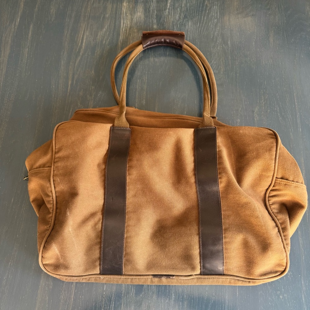 Brown canvas duffle bag with leather details - Picture 2 of 5